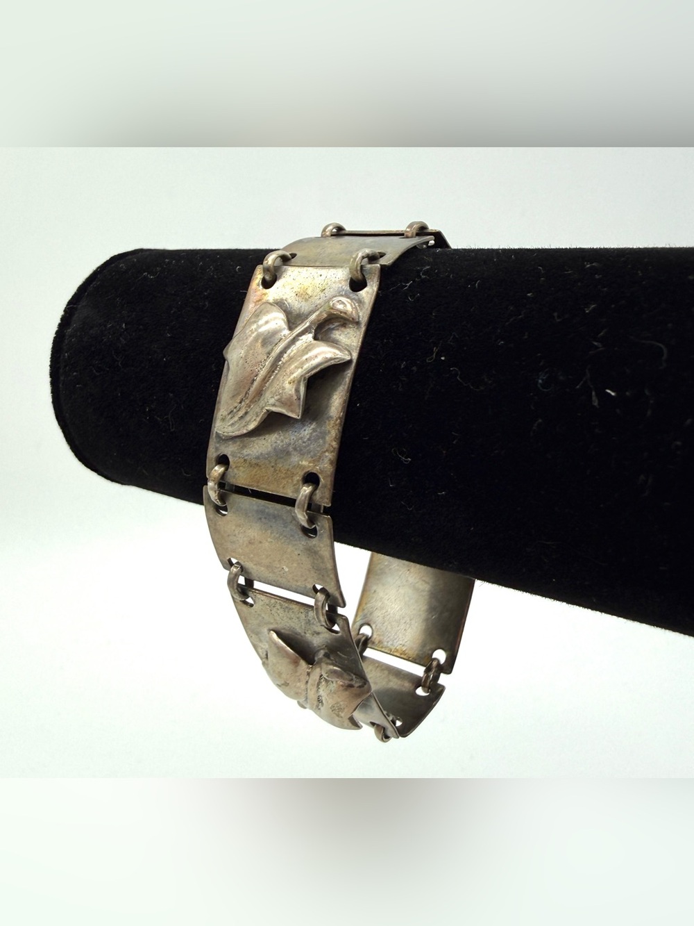 Vintage Sterling Silver Leaf Panel Bracelet – 32g